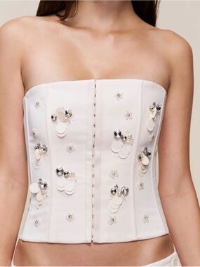 Strapless Embellished Bustier Dress Top in Ivory